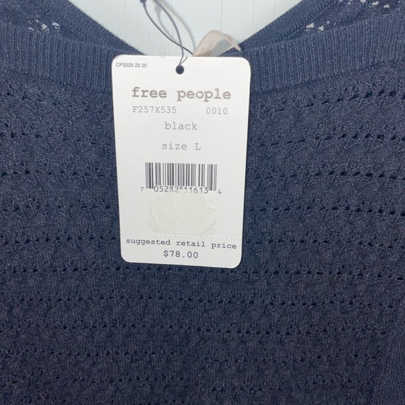 NWT - Free People Black Stretchy Square Neck Long-Sleeve Top - Size: L - Picture 3 of 3